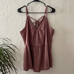 Maurices embroidered lace up back tank top